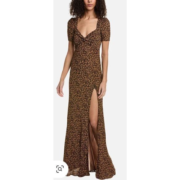 Staud Lea Knot-Front Puff-Shoulder Maxi Dress in Animal-NWOT Size 00 - Picture 4 of 9